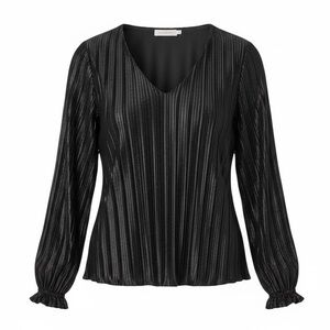 ASTR the Label Holly Pleated V-Neck Satin Top Black Large EUC